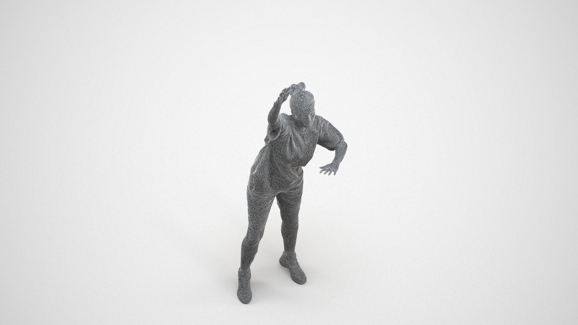 realistic 3D woman sport, scanned archviz people for Blender and 3ds Max, wireframe top-down view