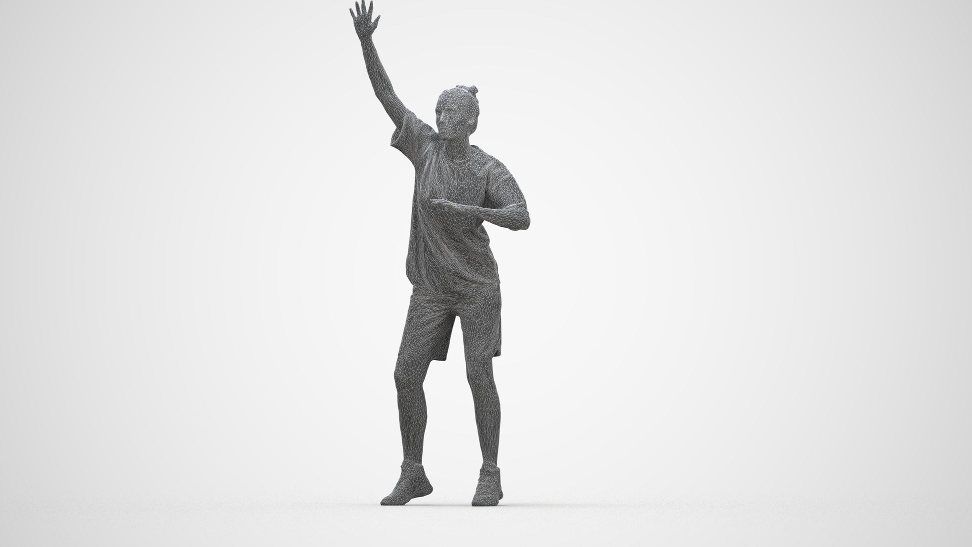 realistic 3D woman sport, scanned archviz people for Blender and 3ds Max, wireframe three-quarter back view