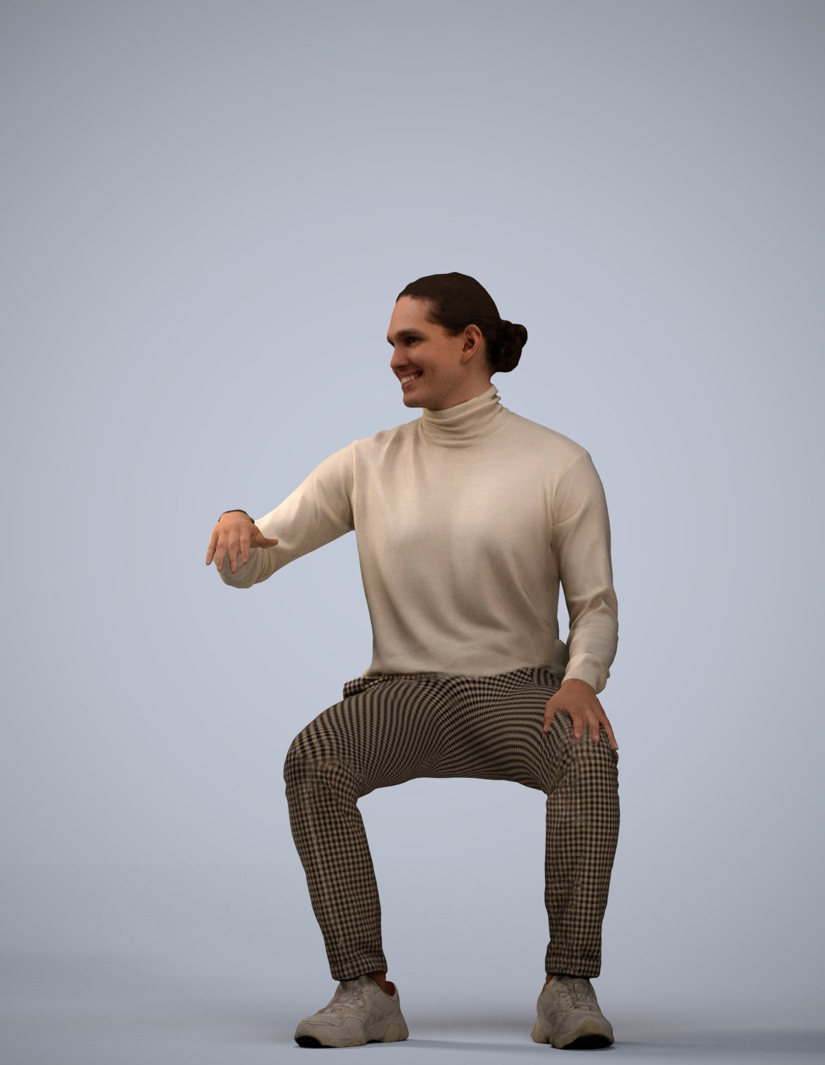 photogrammetry 3D man casual sitting, realistic human model archviz FBX