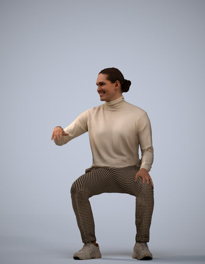 photogrammetry 3D man casual sitting, realistic human model archviz FBX