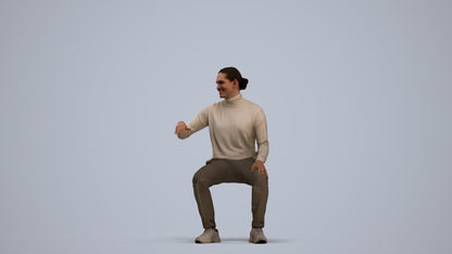 photogrammetry 3D man casual sitting, realistic human model archviz FBX, standing pose render