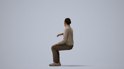 photogrammetry 3D man casual sitting, realistic human model archviz FBX, three-quarter view render