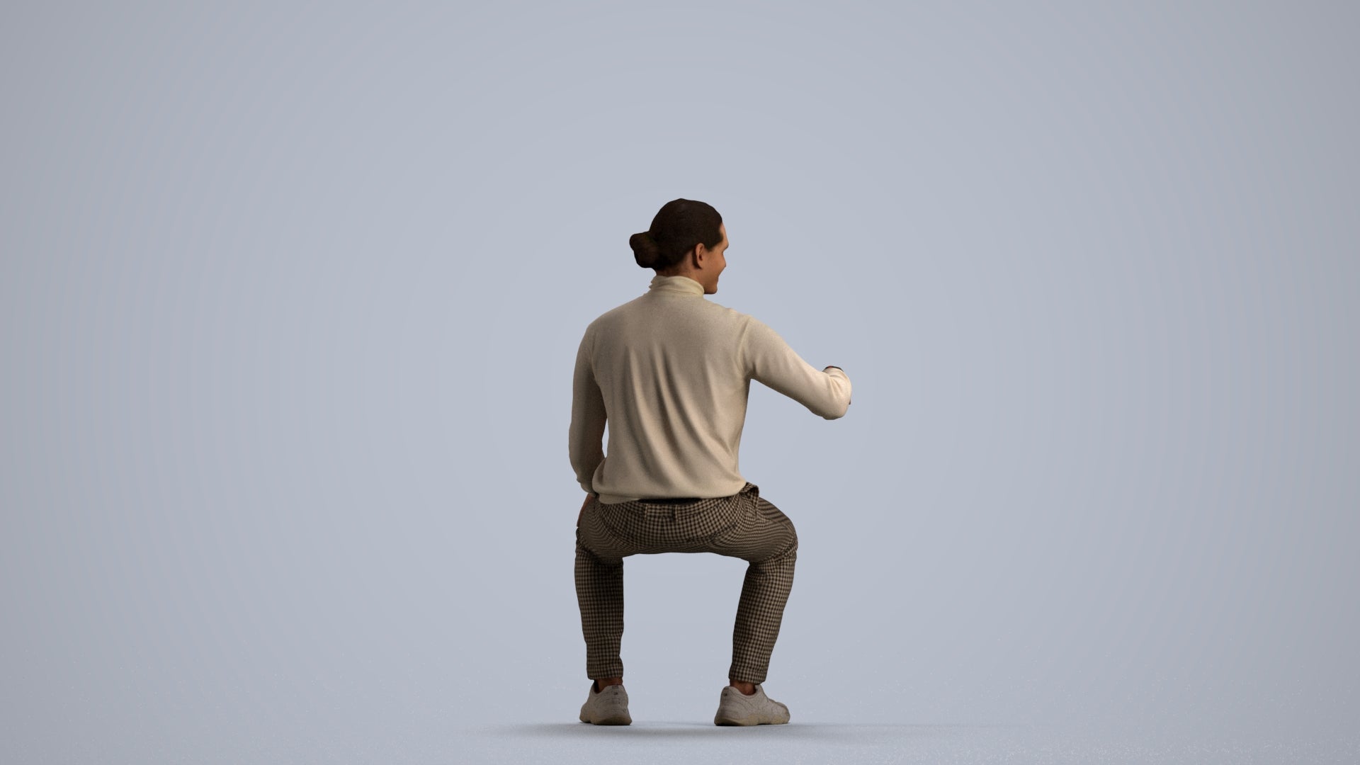 photogrammetry 3D man casual sitting, realistic human model archviz FBX, front view render