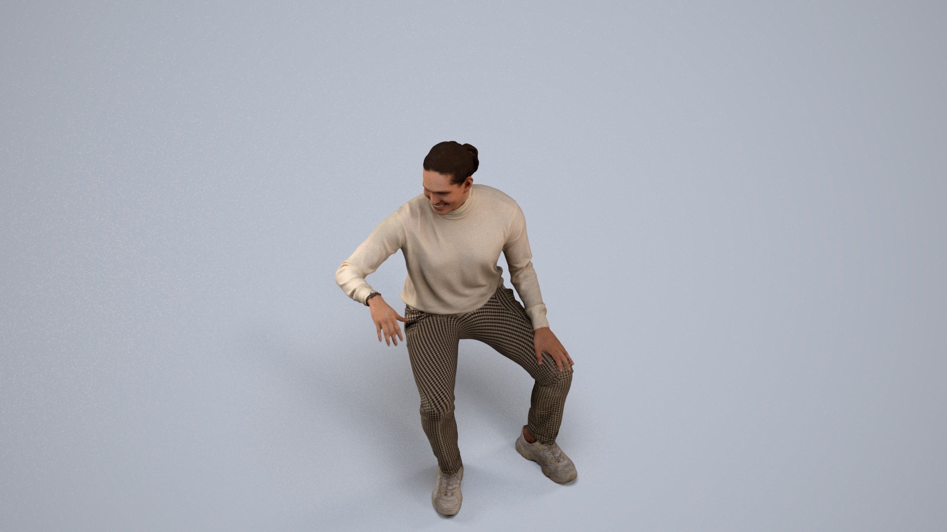photogrammetry 3D man casual sitting, realistic human model archviz FBX, back view render
