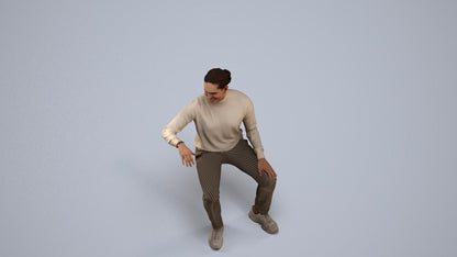 photogrammetry 3D man casual sitting, realistic human model archviz FBX, back view render