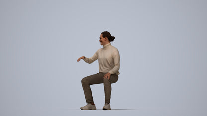 photogrammetry 3D man casual sitting, realistic human model archviz FBX, top-down view render