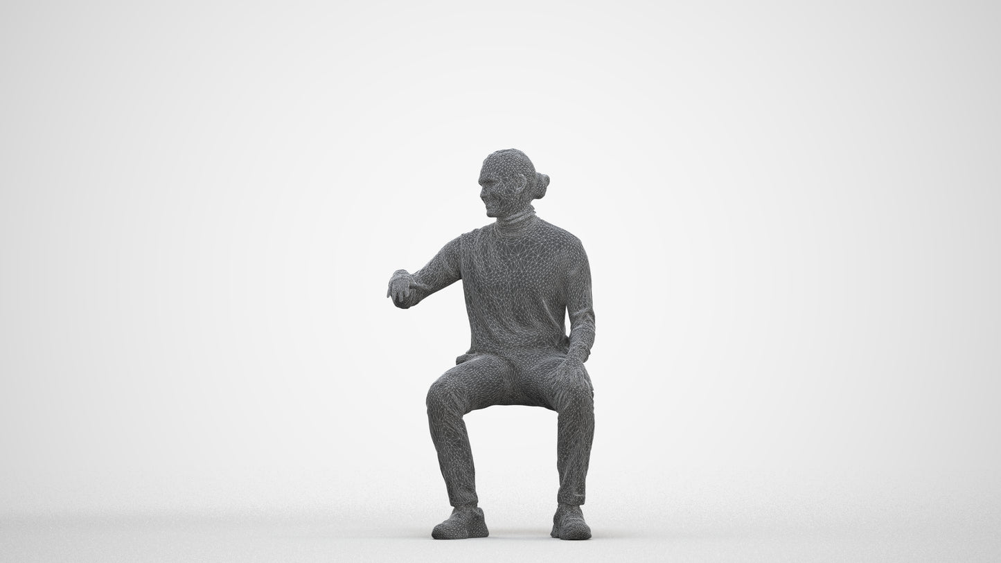 photogrammetry 3D man casual sitting, realistic human model archviz FBX, square thumbnail