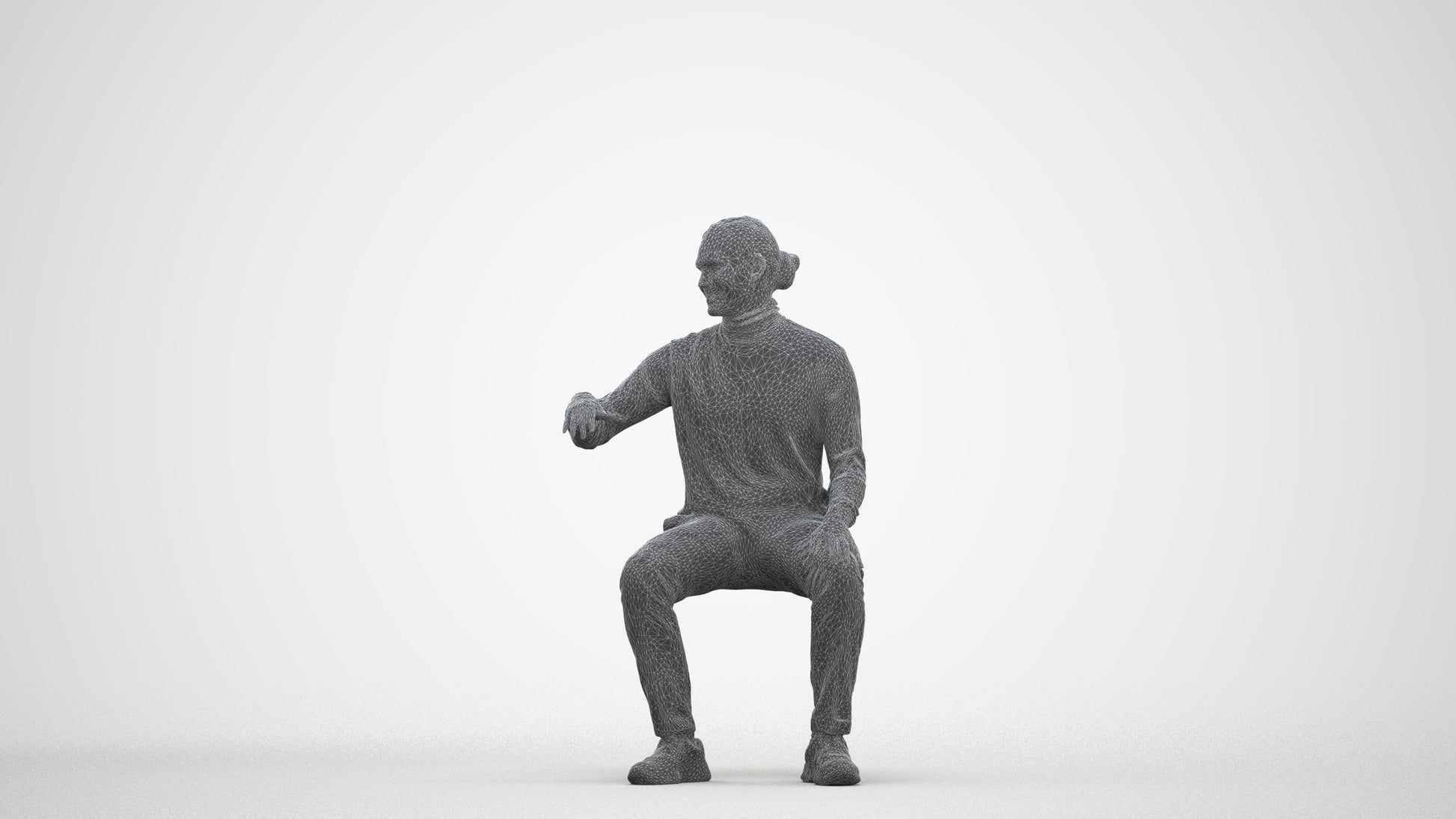 photogrammetry 3D man casual sitting, realistic human model archviz FBX, square thumbnail