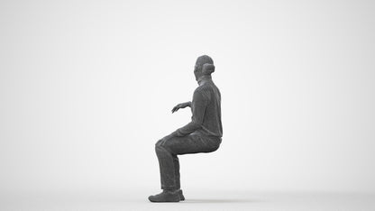 photogrammetry 3D man casual sitting, realistic human model archviz FBX, wireframe front view