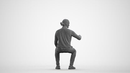 photogrammetry 3D man casual sitting, realistic human model archviz FBX, wireframe side view