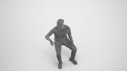 photogrammetry 3D man casual sitting, realistic human model archviz FBX, wireframe back view
