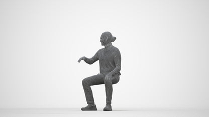 photogrammetry 3D man casual sitting, realistic human model archviz FBX, wireframe top-down view