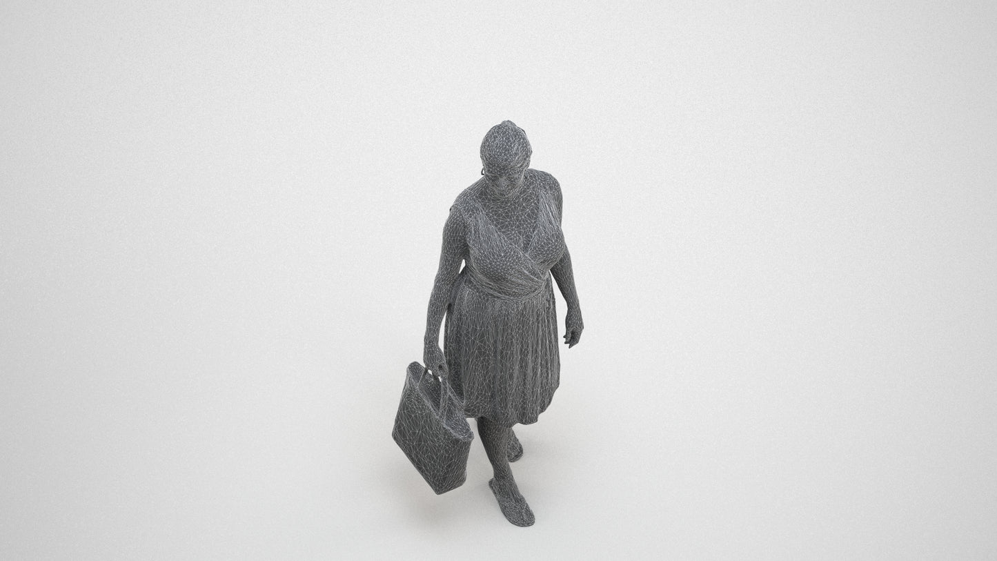 3D scanned woman shopping casual, photorealistic archviz people for Enscape and SketchUp, wireframe three-quarter view