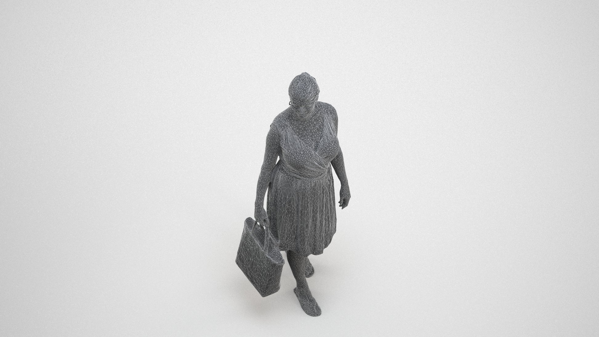3D scanned woman shopping casual, photorealistic archviz people for Enscape and SketchUp, wireframe three-quarter view