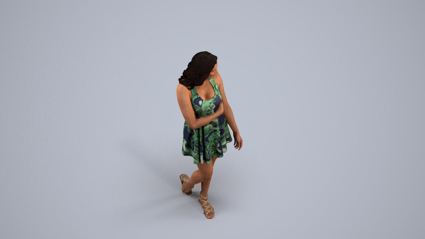 realistic 3D woman walking, scanned archviz people for Blender and 3ds Max, back view render