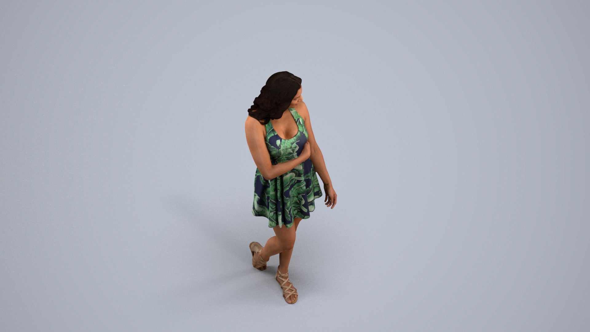 realistic 3D woman walking, scanned archviz people for Blender and 3ds Max, back view render