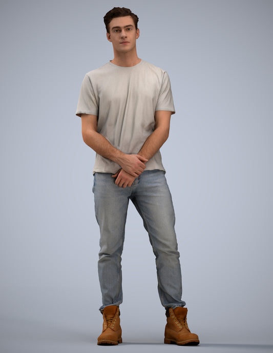3D human model man casual standing, photogrammetry scanned person for archviz