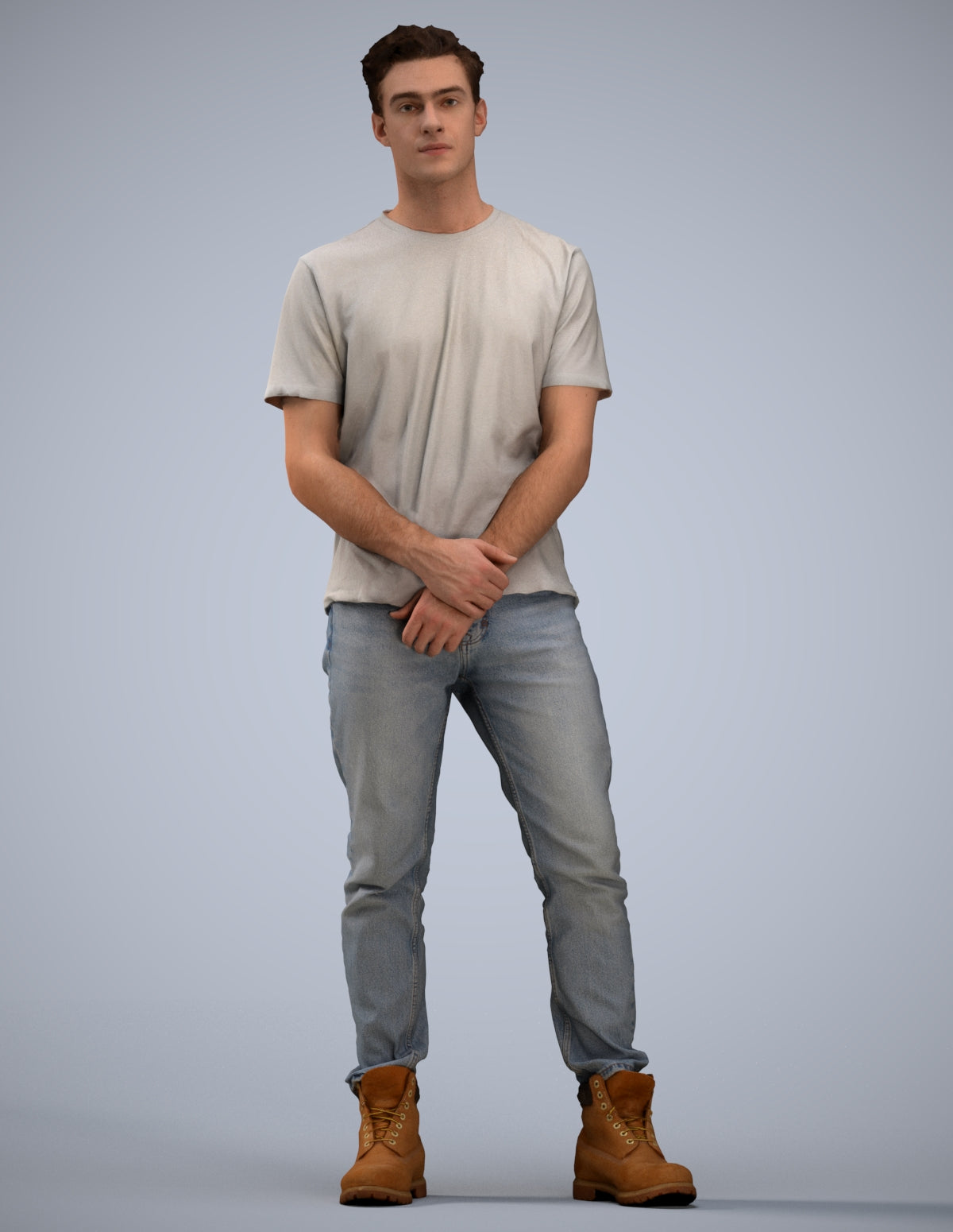 3D human model man casual standing, photogrammetry scanned person for archviz