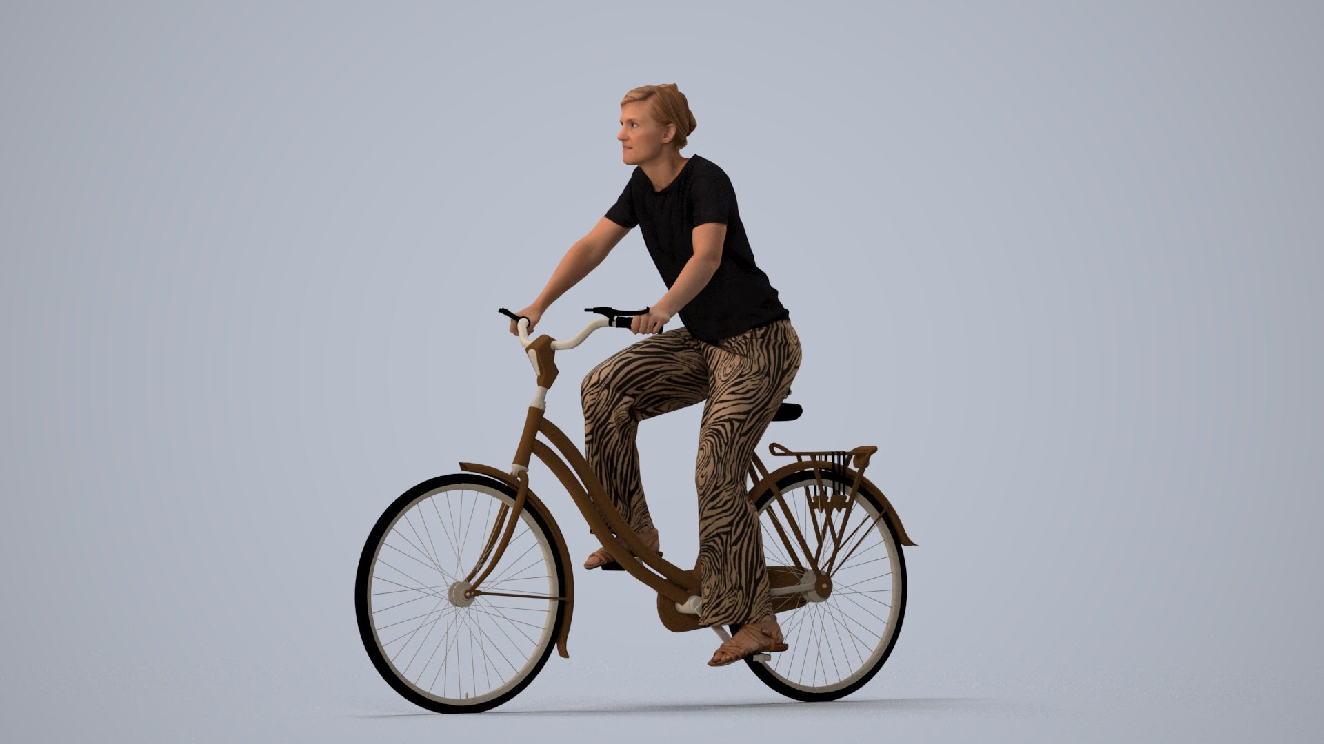 scanned 3D woman casual cycling, photogrammetry people for Enscape and V-Ray, three-quarter view render