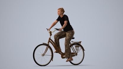 scanned 3D woman casual cycling, photogrammetry people for Enscape and V-Ray, three-quarter view render