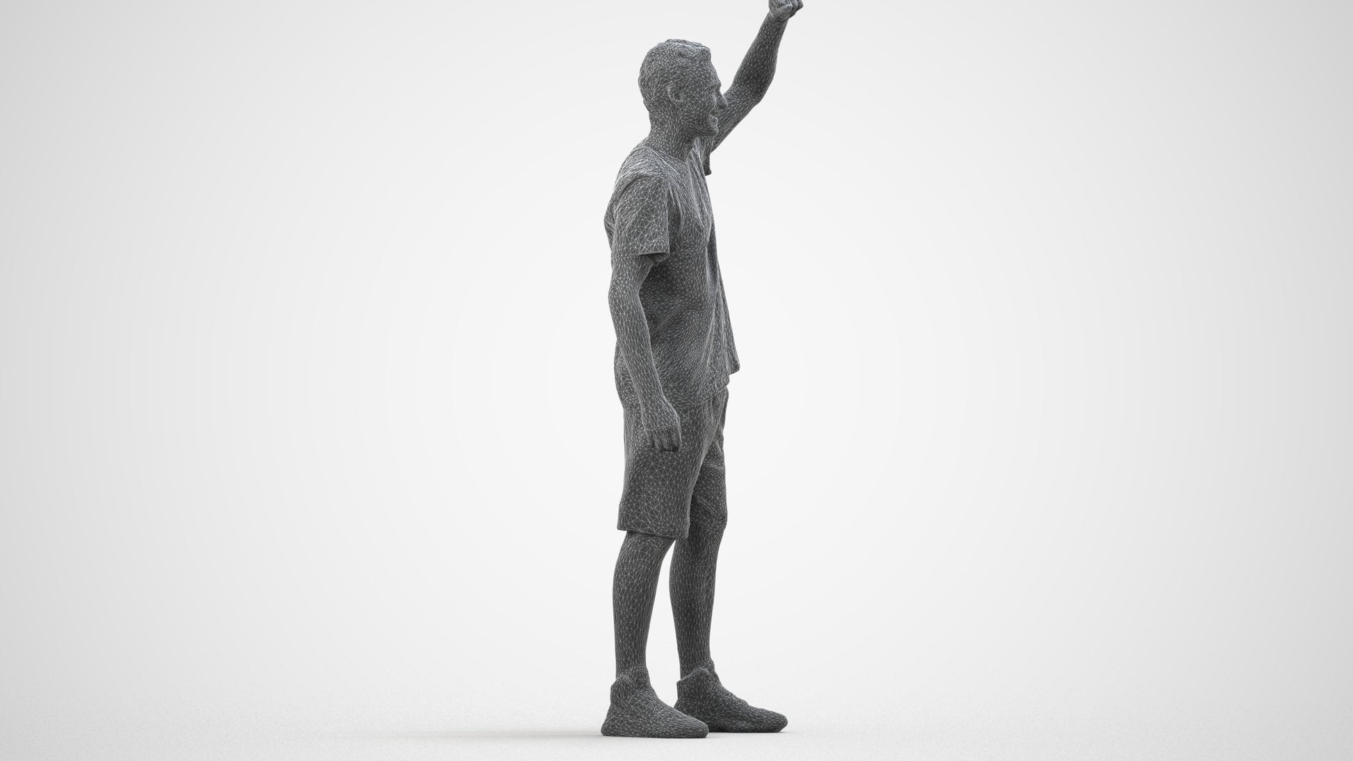 scanned 3D man sport, photogrammetry people for Enscape and V-Ray, wireframe three-quarter view