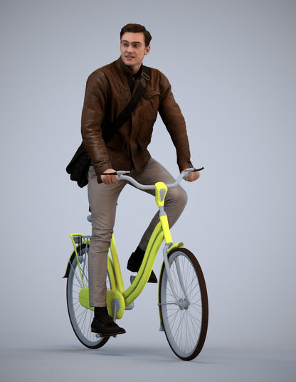 3D scanned man cycling casual, photorealistic archviz people for Enscape and SketchUp