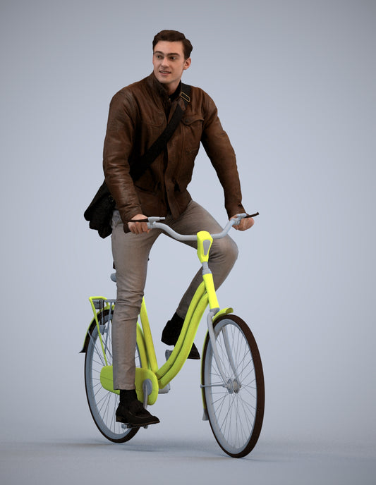 3D scanned man cycling casual, photorealistic archviz people for Enscape and SketchUp