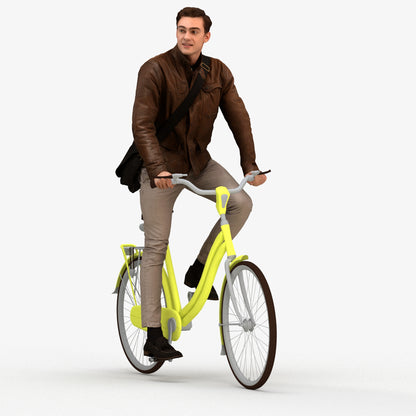 3D scanned man cycling casual, photorealistic archviz people for Enscape and SketchUp, three-quarter front view render