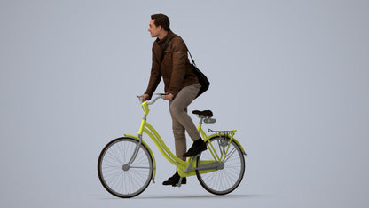 3D scanned man cycling casual, photorealistic archviz people for Enscape and SketchUp, three-quarter view render