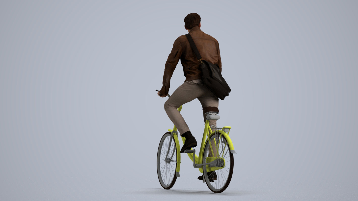 3D scanned man cycling casual, photorealistic archviz people for Enscape and SketchUp, front view render