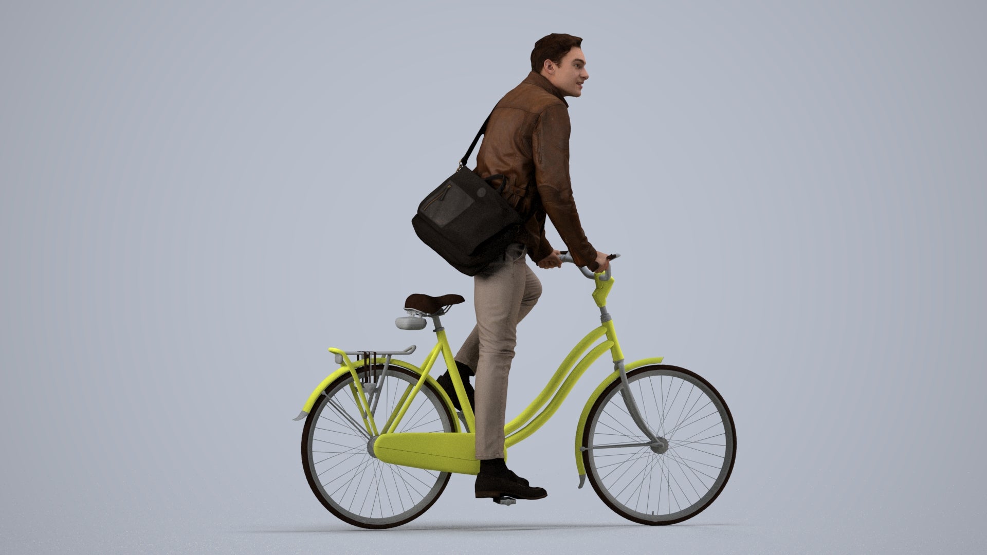 3D scanned man cycling casual, photorealistic archviz people for Enscape and SketchUp, side view render