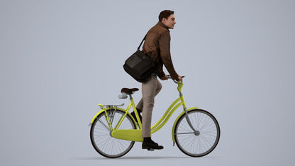 3D scanned man cycling casual, photorealistic archviz people for Enscape and SketchUp, side view render