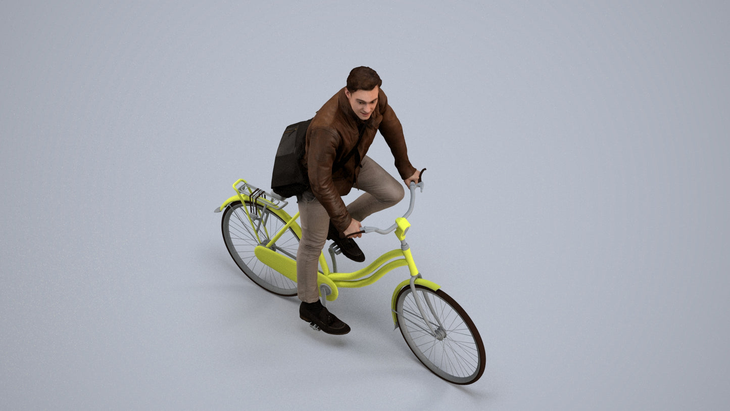 3D scanned man cycling casual, photorealistic archviz people for Enscape and SketchUp, back view render
