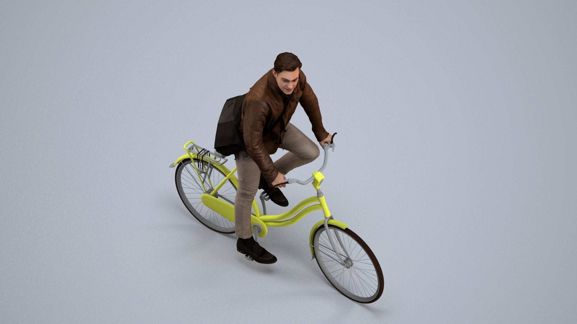 3D scanned man cycling casual, photorealistic archviz people for Enscape and SketchUp, back view render