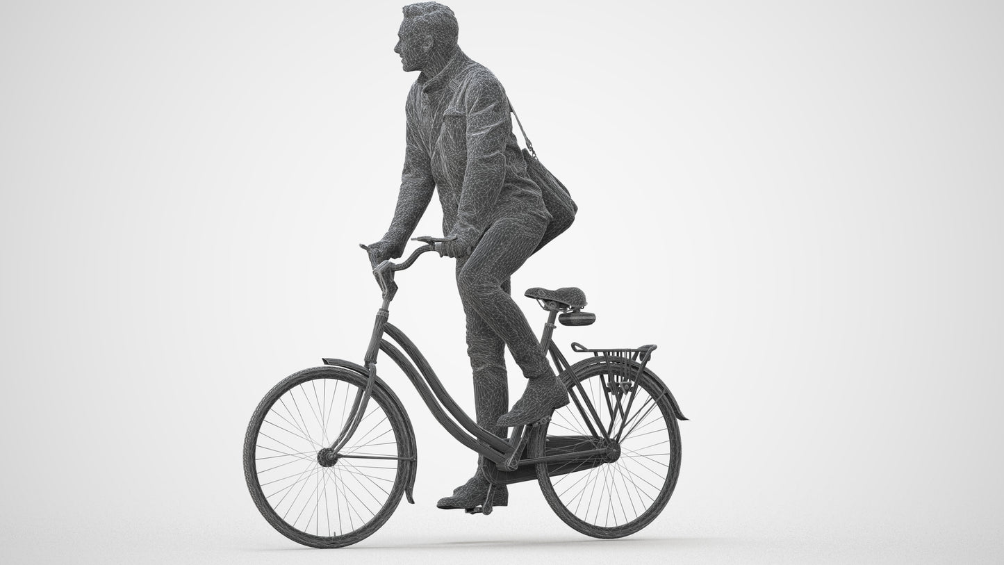 3D scanned man cycling casual, photorealistic archviz people for Enscape and SketchUp, wireframe front view