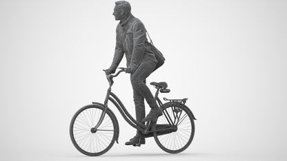 3D scanned man cycling casual, photorealistic archviz people for Enscape and SketchUp, wireframe front view