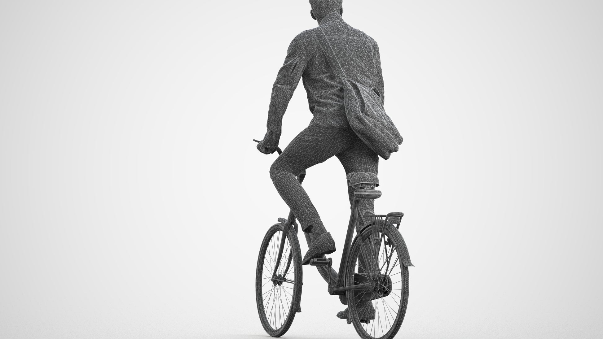 3D scanned man cycling casual, photorealistic archviz people for Enscape and SketchUp, wireframe side view