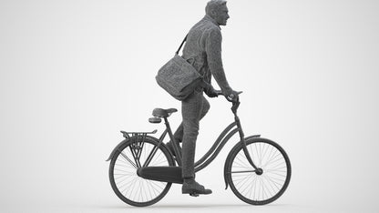 3D scanned man cycling casual, photorealistic archviz people for Enscape and SketchUp, wireframe three-quarter view