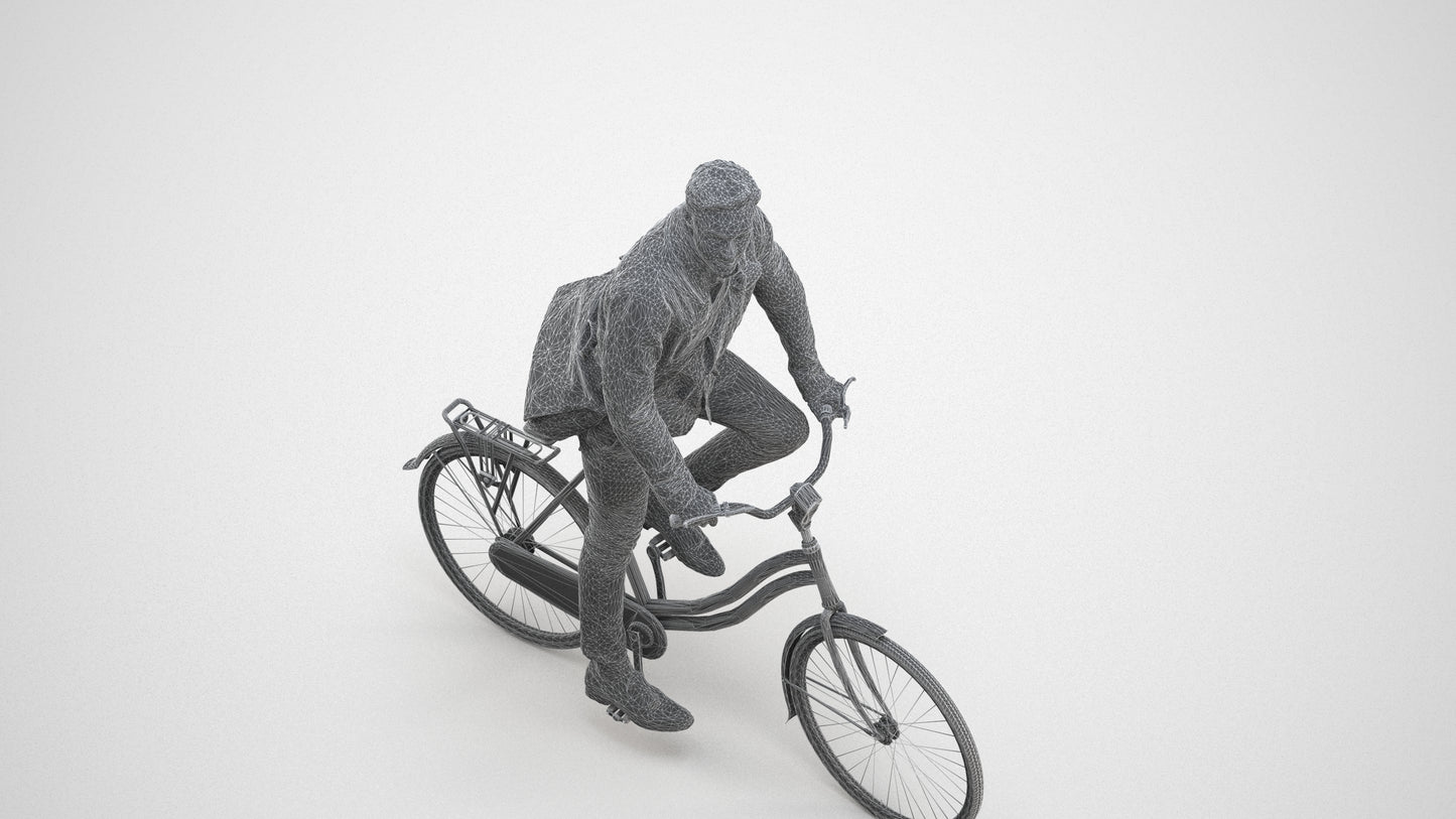 3D scanned man cycling casual, photorealistic archviz people for Enscape and SketchUp, wireframe back view