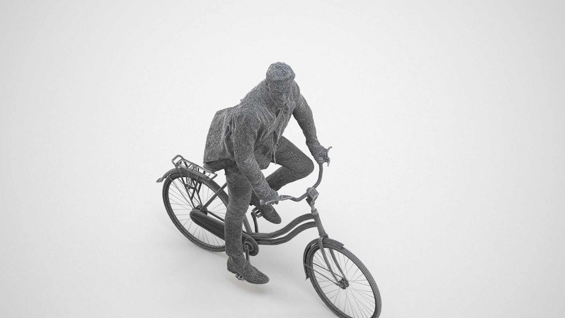 3D scanned man cycling casual, photorealistic archviz people for Enscape and SketchUp, wireframe back view