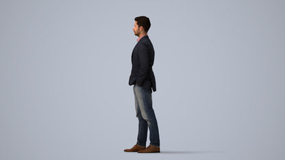 3D people model man business standing, scanned human for 3ds Max rendering, three-quarter view render
