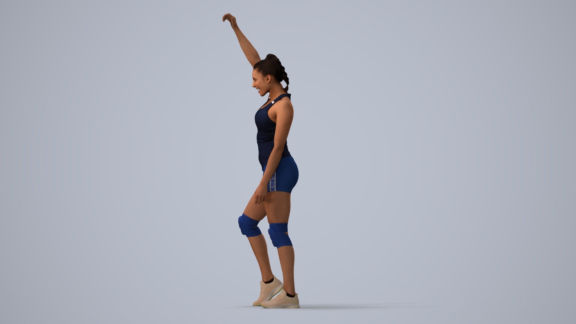 3D people model woman sport, scanned human for 3ds Max rendering, three-quarter view render