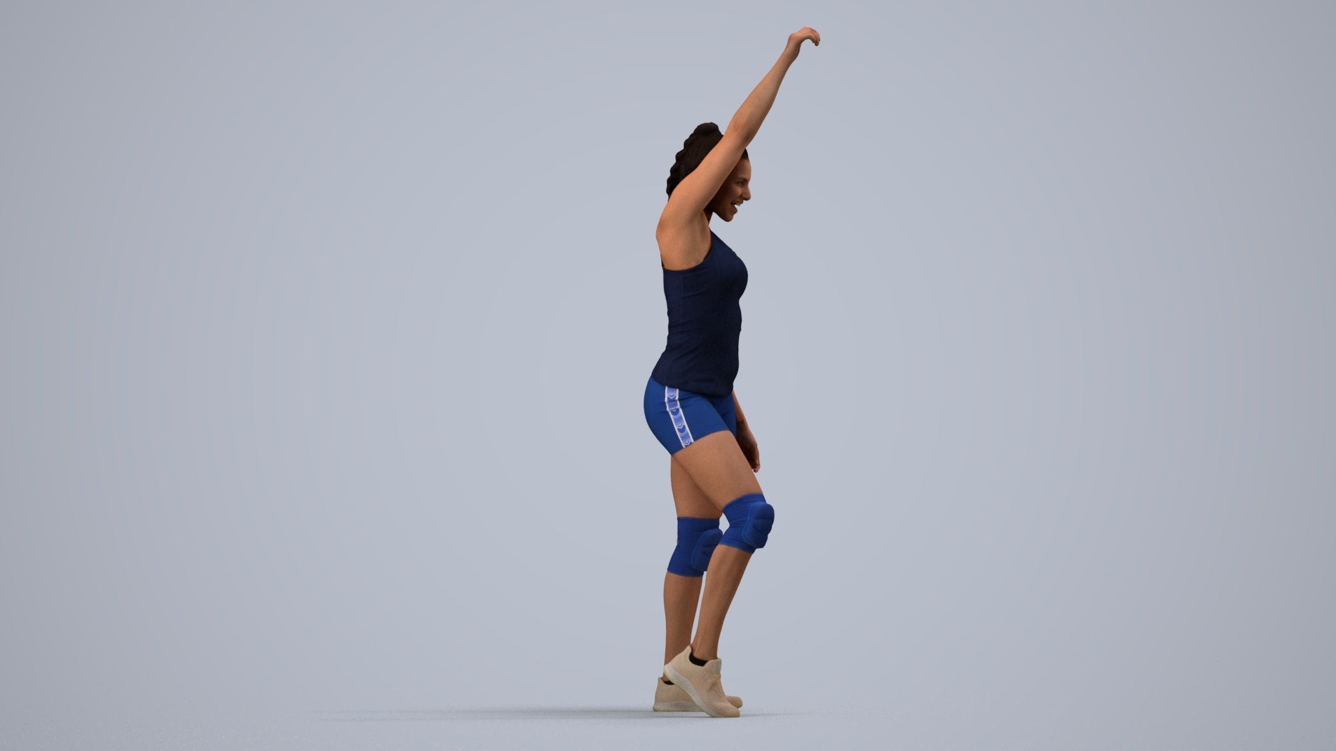 3D people model woman sport, scanned human for 3ds Max rendering, side view render