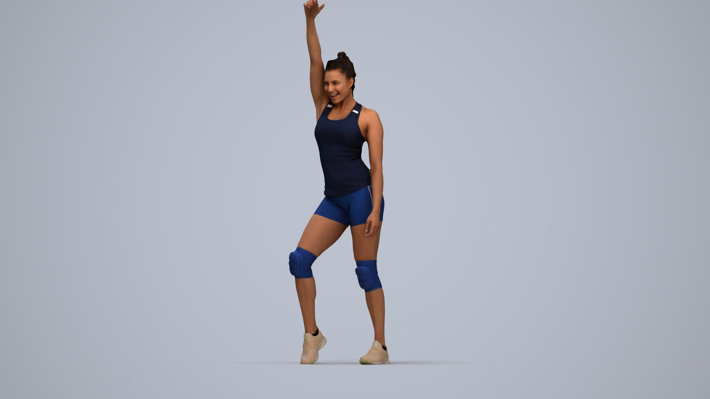 3D people model woman sport, scanned human for 3ds Max rendering, top-down view render