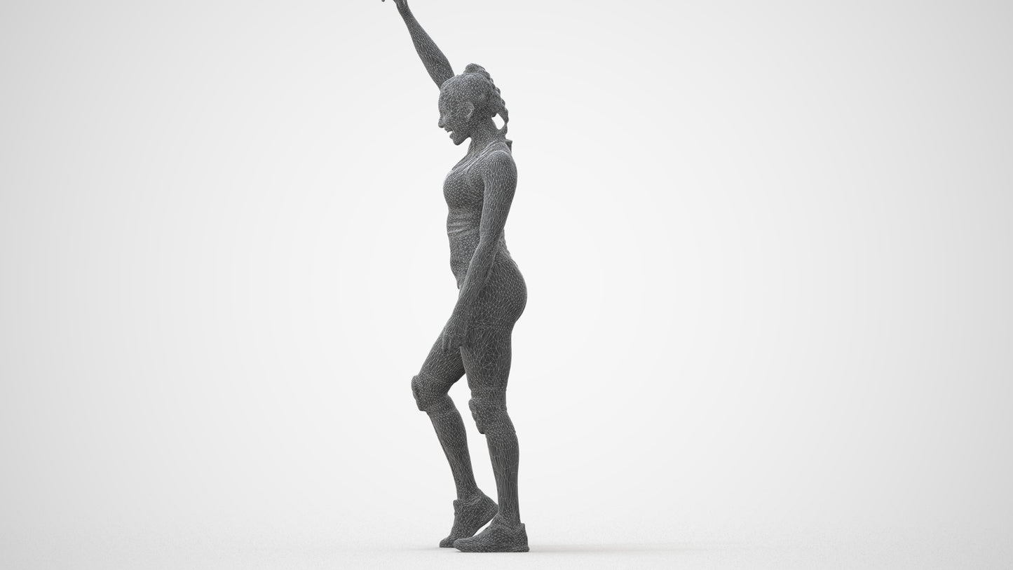3D people model woman sport, scanned human for 3ds Max rendering, wireframe front view