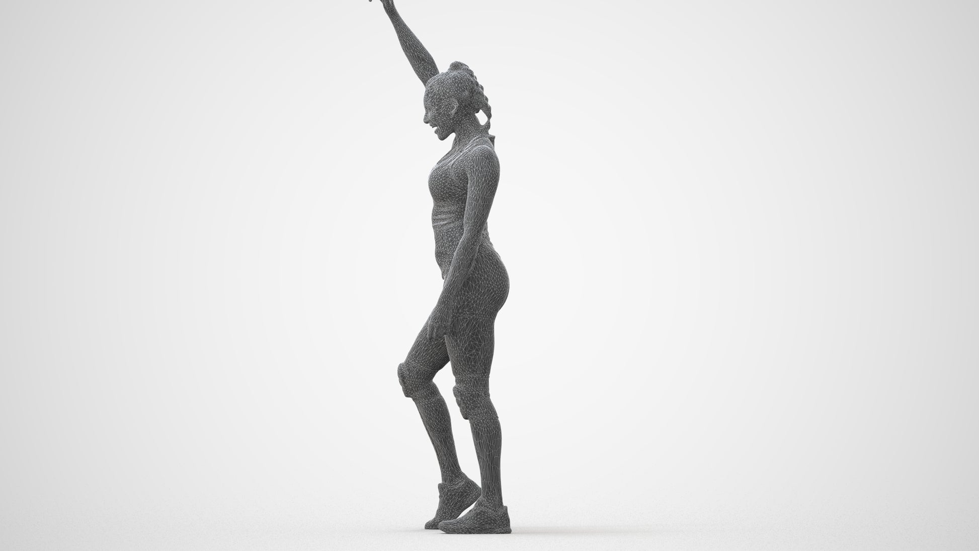 3D people model woman sport, scanned human for 3ds Max rendering, wireframe front view