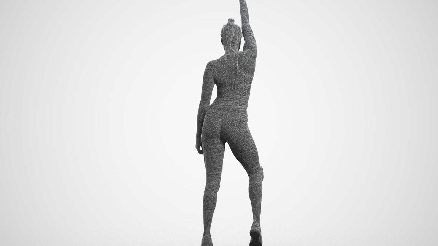 3D people model woman sport, scanned human for 3ds Max rendering, wireframe side view