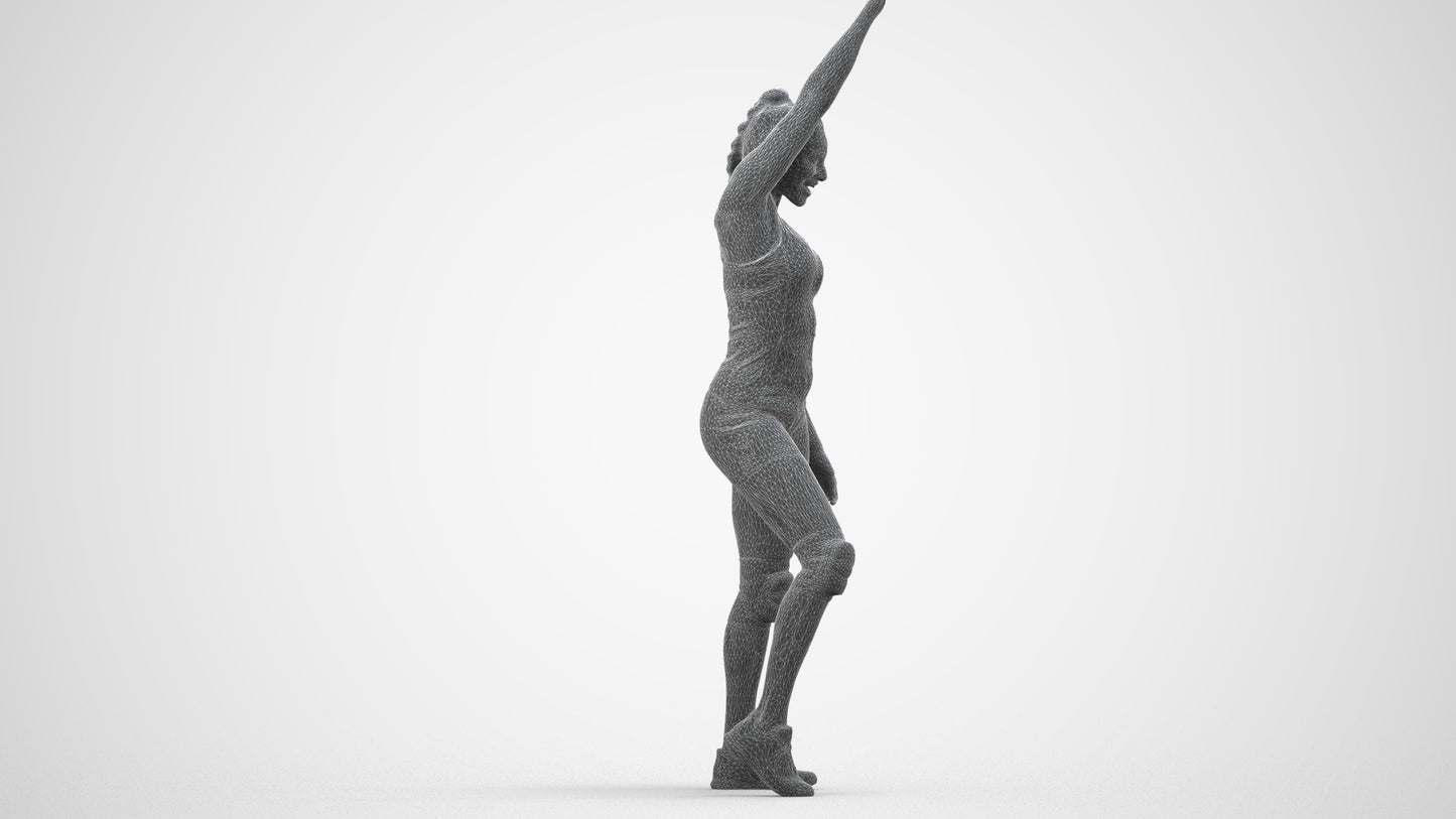 3D people model woman sport, scanned human for 3ds Max rendering, wireframe three-quarter view