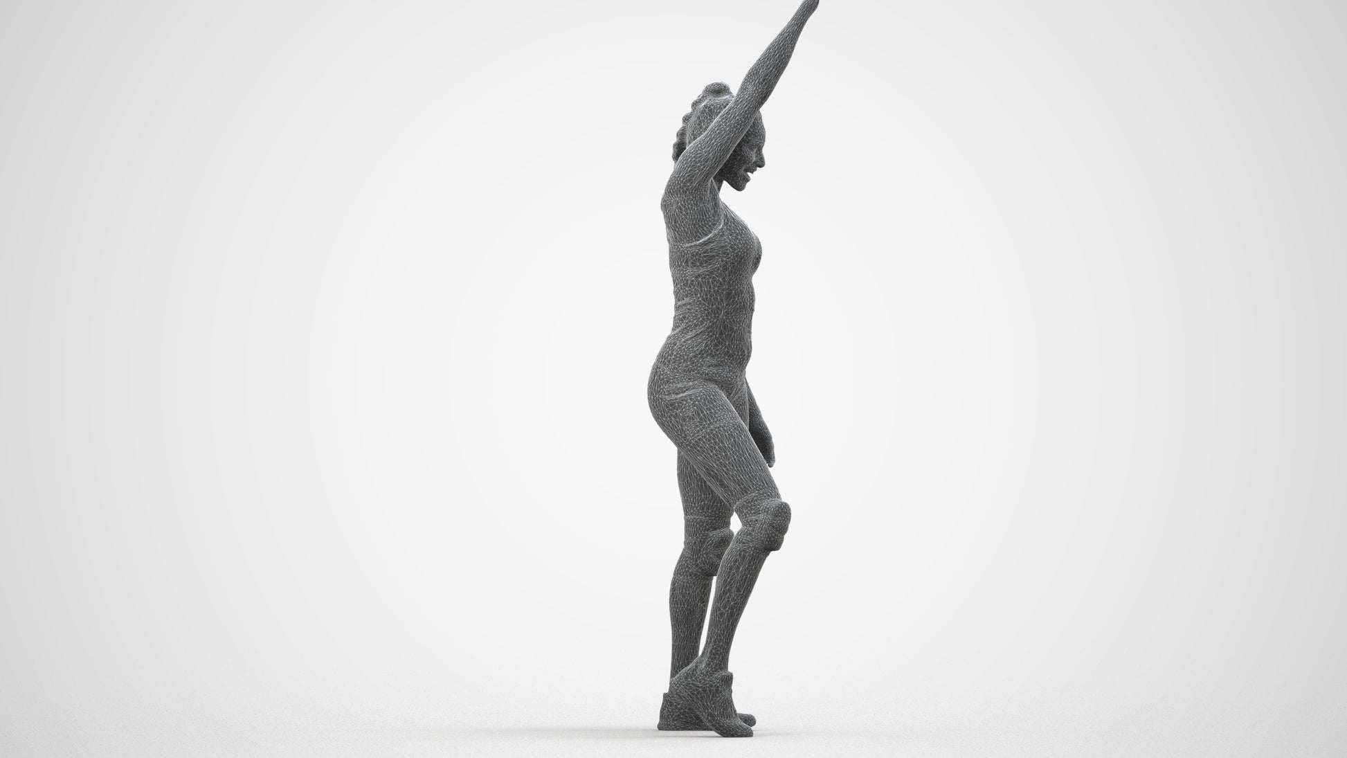 3D people model woman sport, scanned human for 3ds Max rendering, wireframe three-quarter view