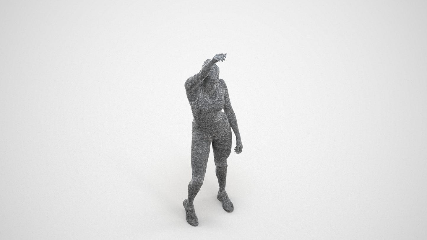 3D people model woman sport, scanned human for 3ds Max rendering, wireframe back view